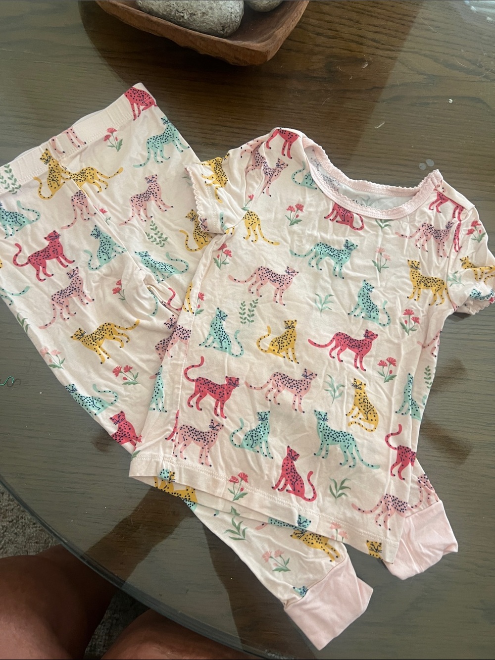 Little Me Pink Pajama Set with Multicolor Leopard Print